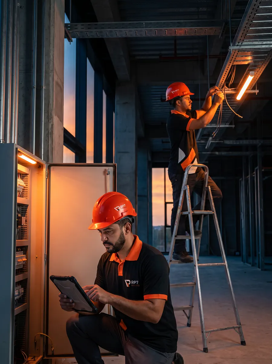 Equipe da RP7 executando instalações em obra
